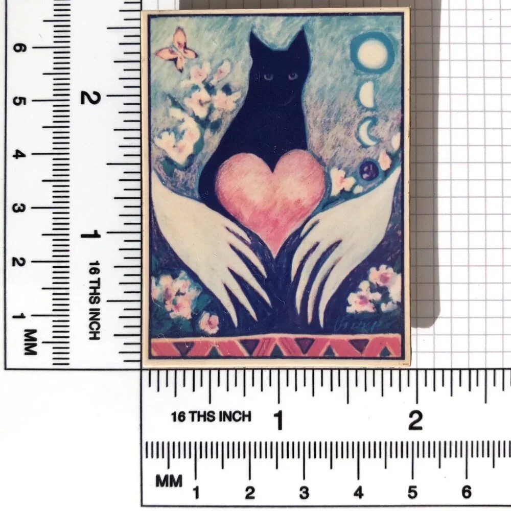 Artworx Gallery Art in Miniature magnet brooch black cat heart hands moon phase